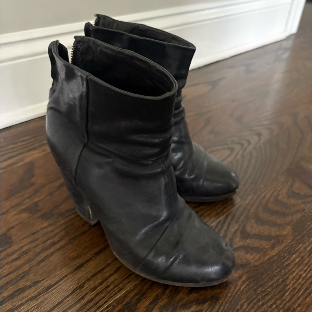 Rag & Bone | Classic Newbury Black Leather short Ankle Heeled Booties Boots 36/6 - Picture 12 of 13